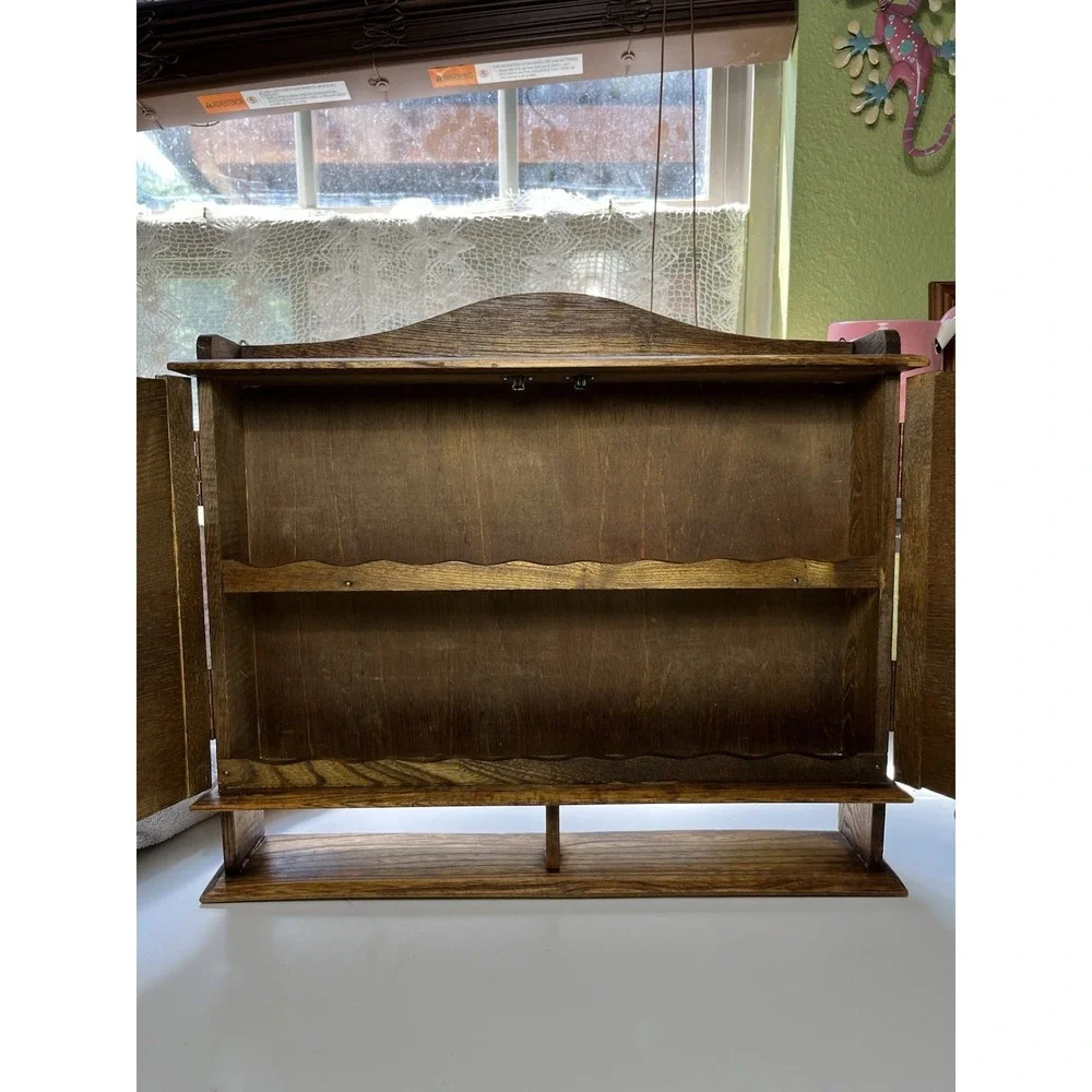 Vintage Antique Wood Wall Spice Rack Copper Hardware 14